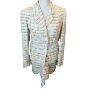 Vtg Y2K Granny Core KASPAR  TWEED Eyelash Fringe Works  Suit Jacket /Skirt S 8
